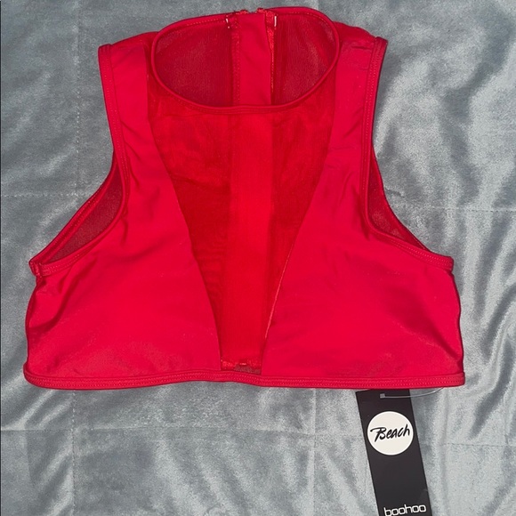 New Boohoo Sz 4 Mesh Insert Bikini Top Red - Picture 6 of 7